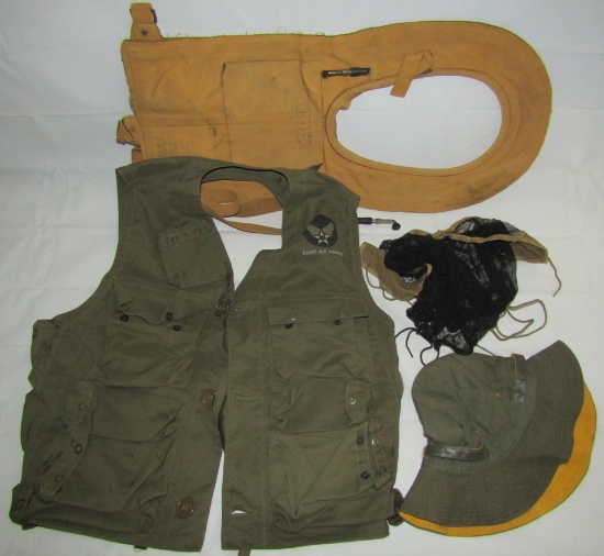 4pcs WW2 US Army Air Corp Survival Vest (C-1) Mae West Vest-Survival Hat-Fishing Net