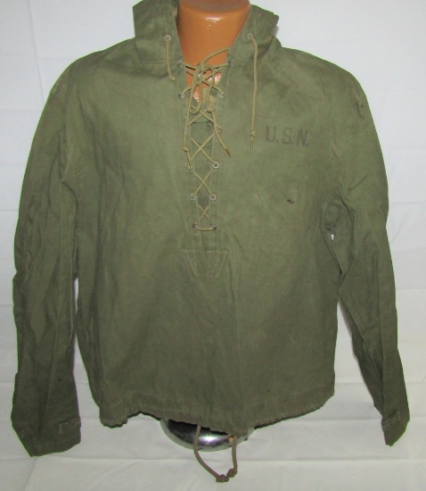 WW2 USN Wet Weather Pull Over Rubberized Canvas Smock