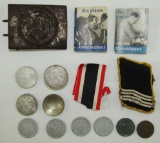 15pcs-Misc WW2 German Coins-Collar Tab-HJ Buckle-Mini Hitler Booklets