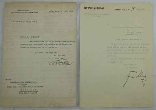 2pcs-Signed 3rd Reich Letters-SS Oberfuhrer Dr. Heinrich Doehle Thank You Letter