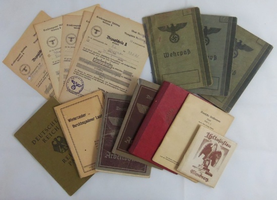 15pcs-Misc WW2 German Wehrpass-Arbeitsbuch-RAD Work Book-Identity Papers Grouping
