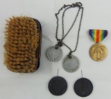 WW1 U.S. Soldier Dog Tags/Victory Medal/Shave Kit/NRA Target Disc Grouping