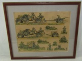 Scarce WW2 Period Framed Uncut Sheet Of German Paper Soldiers