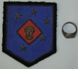 2pcs-1946 Tokyo Silver Ring With U.S. Eagle Motif-Bullion Marine Raider Patch