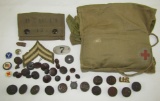Lot Misc. U.S. Army WW1 Collar Discs-Patriotic Buttons-Red Cross Pouch Etc.