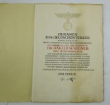 Promotion Document for Civil Service In the Waffen SS-War Criminal Dr. Waegner