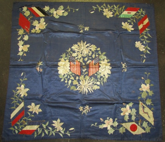 Large Silk Banner With Intricate Embroidery-Flags Of Axis And Allies-Pre WW2