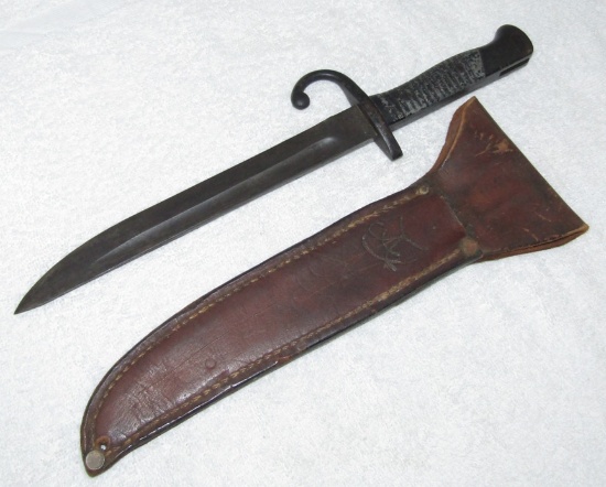 M1891 Spanish Mauser Bayonet-Cut Down Into Fighting Knife W/Leather Scabbard-Named