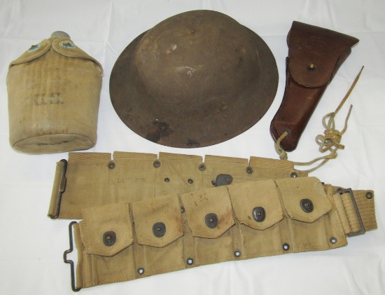 4pcs-WW1 U.S. Soldier Ammo Belt/Helmet/Holster/Canteen
