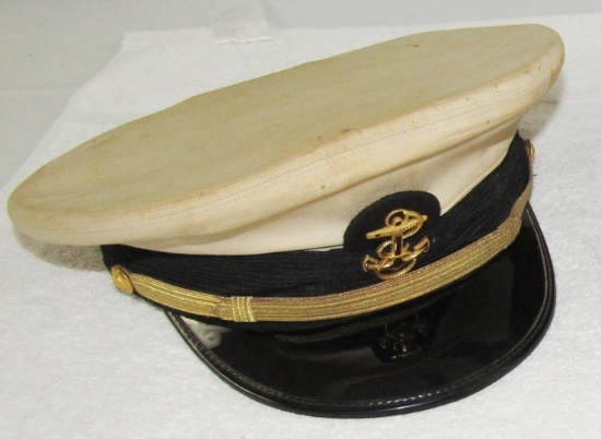 Named WW2 USN Petty Officer's White Top Visor Hat