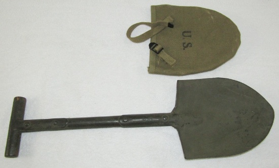 M1910 U.S. Tee Handle Shovel With 1943 Dated Canvas Cover