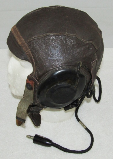 early WW2 US Army Air Corp Leather Flight Helmet With Electronics
