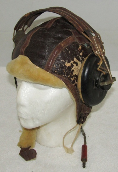 Pre/Early WW2 Army Air Corps Type B-6 Leather Flight Cap With Head Phones