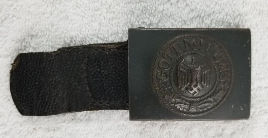 WWII German Coastal Artillery Belt Buckle With Leather Tab-1940 Dated