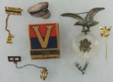 7pcs-WWII Period Patriotic Pins/Matchbook Etc.