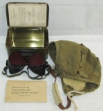 2pcs-Rare WW2 Period Unissued Air Gunner Variable Density Goggles-Type A-9 Flight Cap