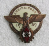 Scarce 1939 Hitler Youth/DAF Kreissieger Badge-Bronze Grade