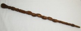 Unique WW1 Period Hand Carved Military Souvenir Wooden Walking Cane W/Snake Motif