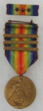 WW1 U.S. Victory Medal With Campaign Clasps/Ribbon With 3 Battle Stars