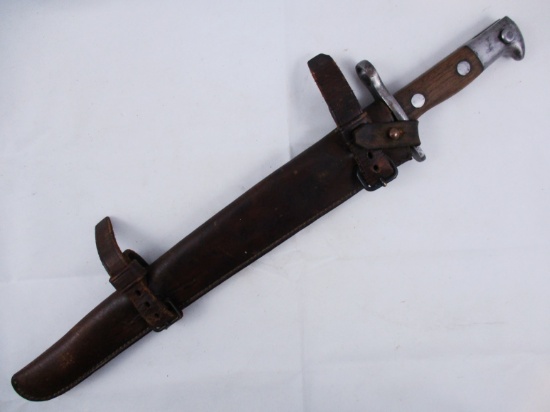 Span Am US 1898 Krag Bayonet w/Leather Calvary Scabbard