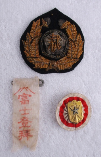 3 pcs. Japanese Navy Insignia/Bullion Cap Badge/Ribbon and Badge