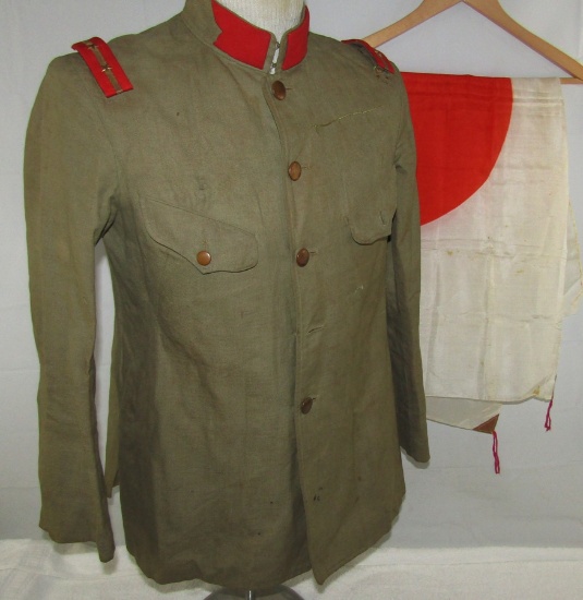 2pcs-Early/Pre WW2 Japanese Army Sgt. Tunic-Meatball Flag