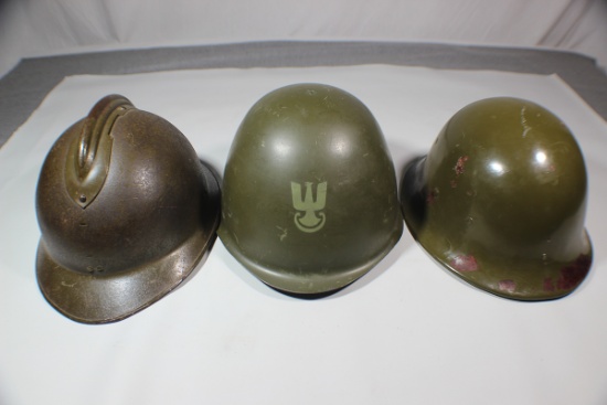 World Helmet Lot of 3 WW2 French, Post War Polish, & Unknown Composite(Possibly Swedish).