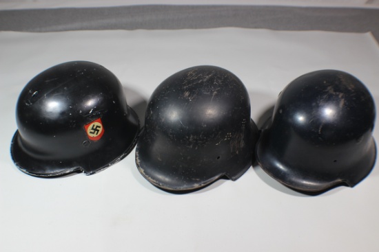 Lot of 3 WW2 German Civil Police, Fire Police, & Luftschutz Helmets.
