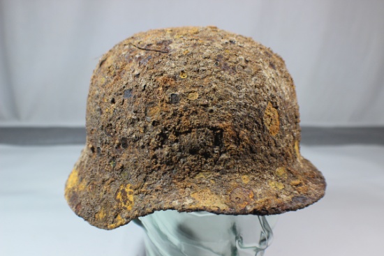 WW2 German M35 or M40 Ground Dug Combat Helmet. Heavy Soil. Great Look.