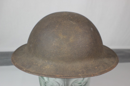 US WW1 Helmet With Liner.  Captain's Rank Bars Painted On Front.  Missing Chinstrap.