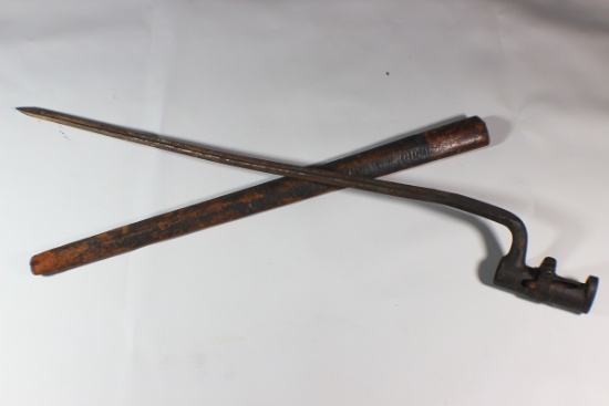 US Civil War or European Unmarked Socket Bayonet. 19" Blade. Partial Scabbard.