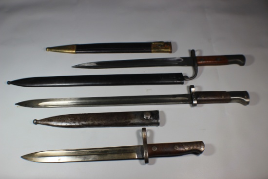 World Bayonet Lot of 3 Mauser Rifle Bayonets. Czech, Turkish, Brazilian?