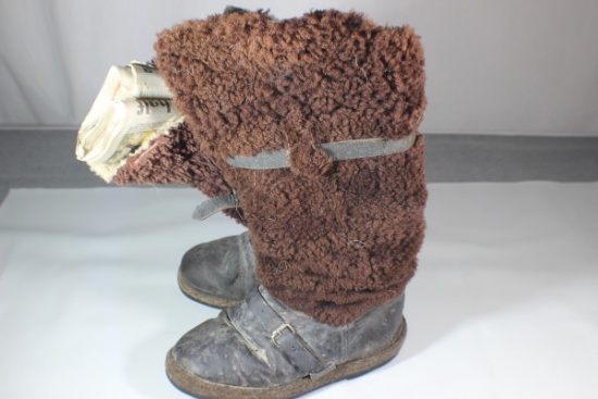 Post WW2 Soviet Russian Fur Cold Weather Mukluks Boots.