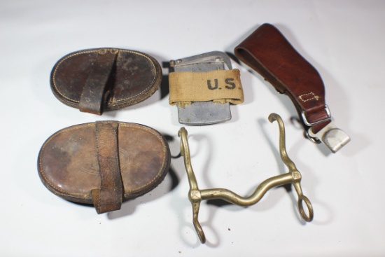 US WW1 & Earlier Cavalry Horse Tools, Brushes, Misc. Pieces, & 11th Cavalry Marked Bit.