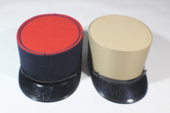 Lot of 2 Post War French Enlisted Kepis.  Khaki & Navy With Red Top.
