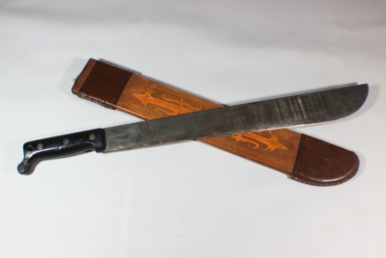 US WW2 1943 Dated True Temper  Machete W/ Hand Painted Wooden Scabbard.