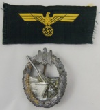 2pcs-WW2 German Coastal Artillery Qualification badge-Bevo Embroidered Cap Eagle
