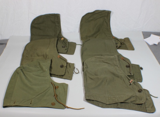 Lot of 6 US WW2 M43 Field Jacket Hoods.  Most Marked. Some Variants.