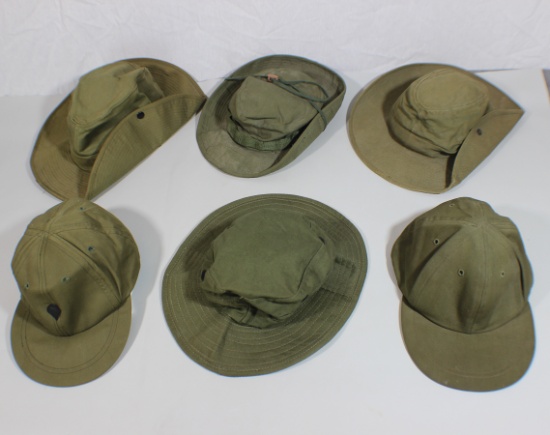 Lot of 6 US & Australian Vietnam War Boonie Hats, Ball Caps, And Bush Slouch Hats