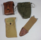 US WW1 Misc. Field Gear Lot. Named Diddy Bag, Bolo Scabbard Cover, 1919 Dated Pouch Etc.
