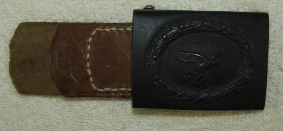 Minty Luftwaffe EM/NCO Belt Buckle With Combat Finish/Leather Tab-FW Assmann & Sohn-1941 Dated