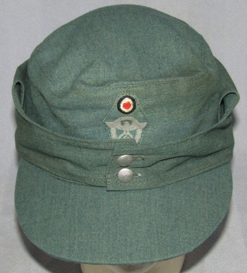 Late War WW2 Nazi Police Summer Weight M43 Type Field Cap For Enlisted-RBNr'ed And Dated 1944
