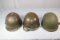 Lot of 3 Post WW2 Rear Seam Swivel Bale Helmet Shells. One W/ Front Decal. Vietnam M1C Liner.