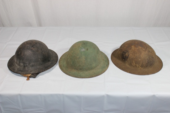 Lot of 3 US WW1 Helmets. 1 Unit Painted 1 Etched.