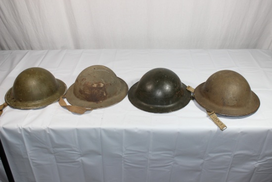 Lot of 4 WW2 British Helmets. All W/ Liners. Good Condition.