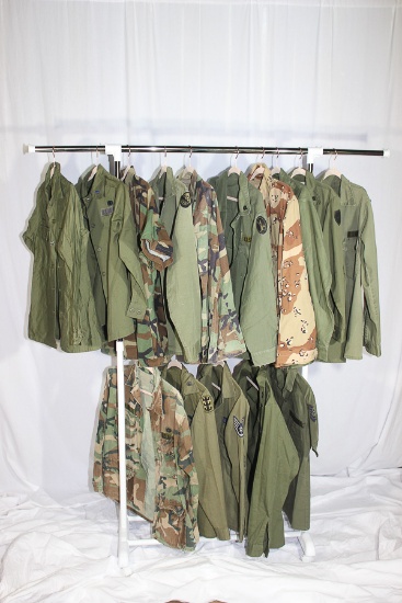 Lot of 15 US Vietnam War & Later Green and Camo Shirts & Jackets.