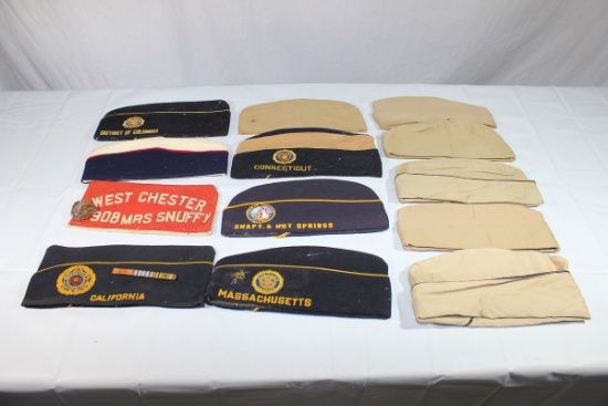 Lot of 13 Mostly Khaki Overseas Garrison Caps W/ Some Legion & DAV Caps.
