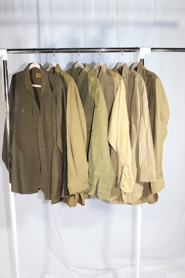 Lot of 6 US WW2 Wool Officer's Dress Shirts.  1 Really Nice Chocolate Brown Shirt.