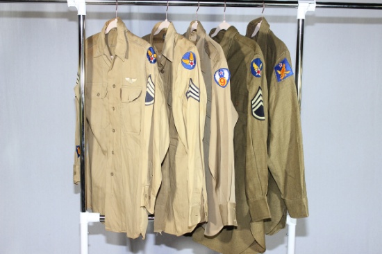 Lot of 5 US WW2 Army Air Corps Patched Uniform Shirts.