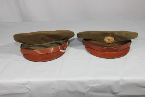 2 US WW2 Enlisted Doeskin Wool Visor Caps.